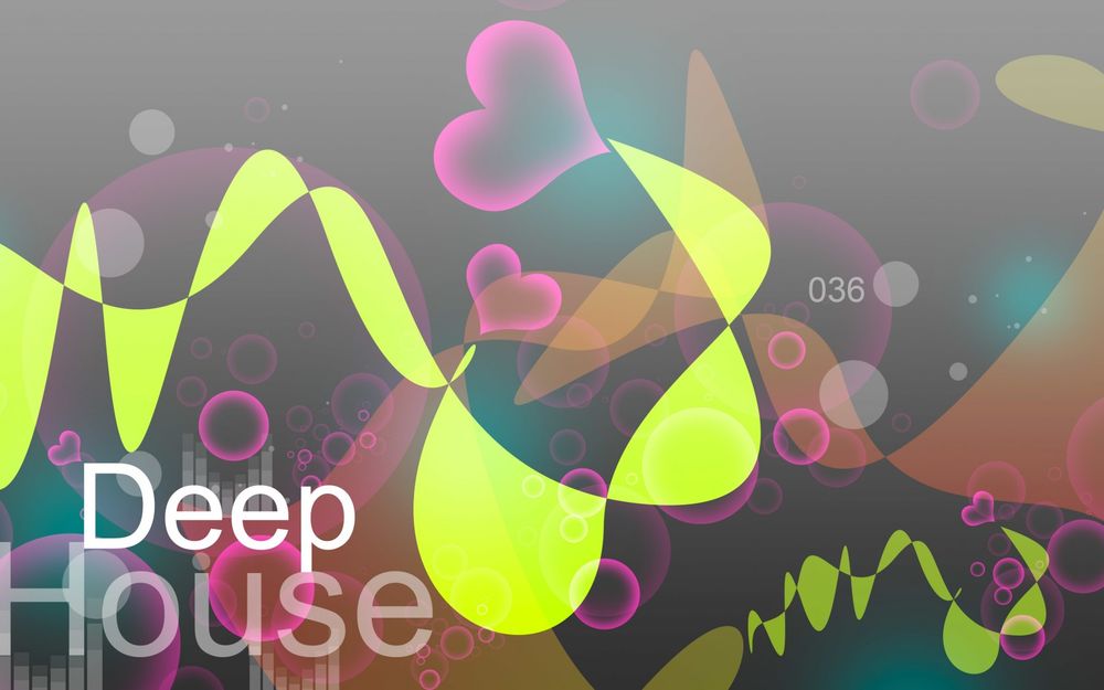 Обои для рабочего стола Цветные рисунки и надпись Deep House
