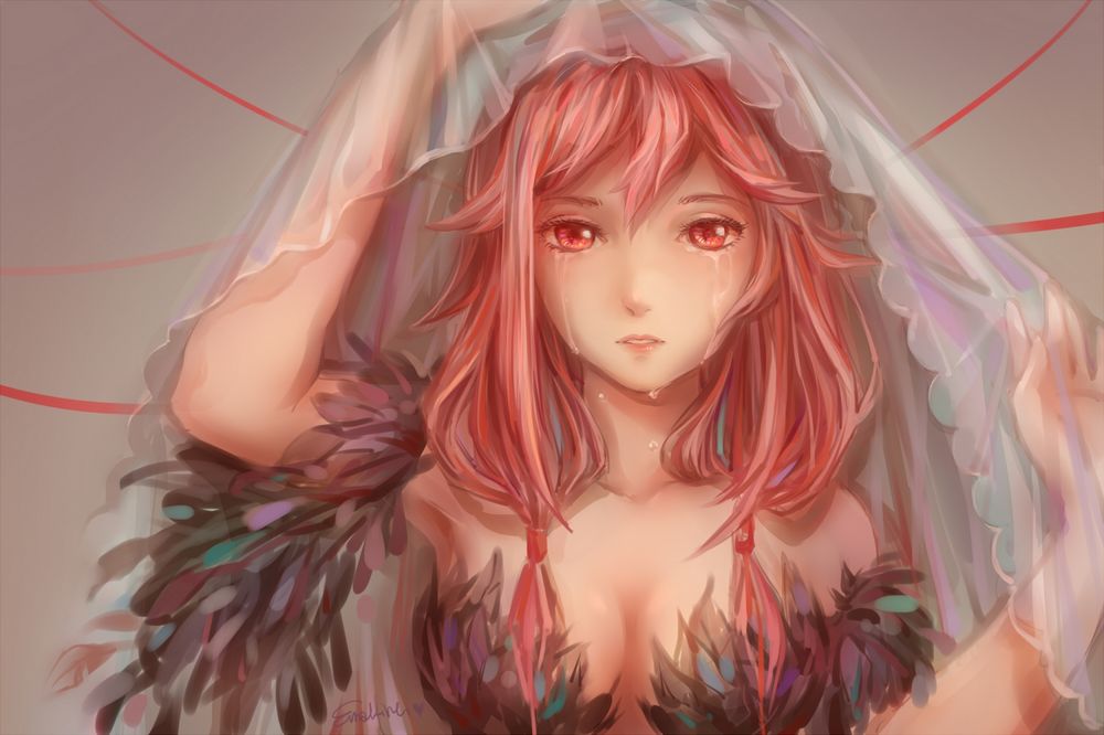 Обои для рабочего стола Inori Yuzuriha / Инори Юдзуриха на сером фоне из аниме Guilty Crown / Корона грешника, art by Emalfire