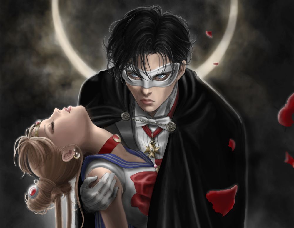 Обои для рабочего стола Usagi Tsukino / Усаги Цукино / Сейлор Мун / Seilor Moon и Chiba Mamoru / Чиба Мамору из аниме Bishoujo Senshi Sailor Moon / Красавица-воин Сейлор Мун