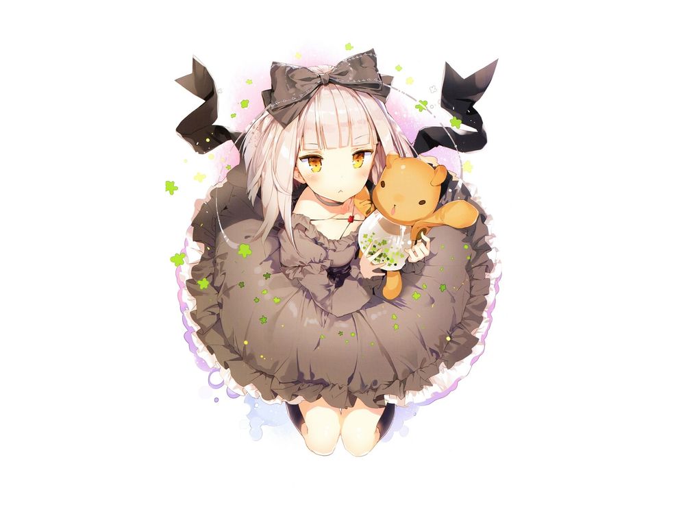 Обои для рабочего стола Akari с игрушкой в руках из манги Fantasista Doll, art by Anmi