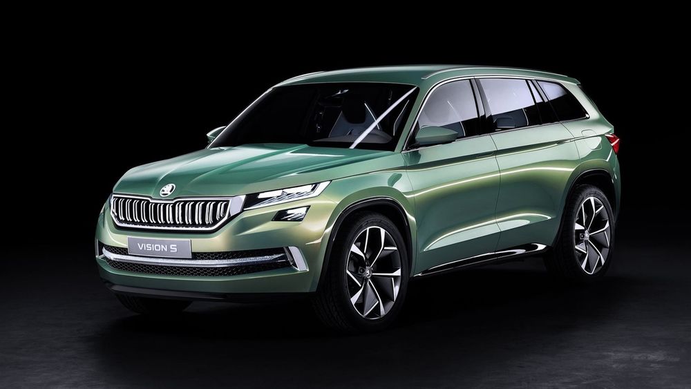 Обои для рабочего стола Автомобиль Кроссовер 2016 Skoda Vision S, Concept светло-зеленый на темном фоне