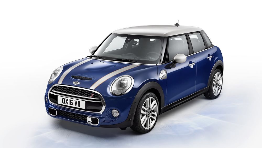 Обои для рабочего стола Автомобиль 2016, Mini, Cooper, S, Seven, 5 door синий на сером фоне