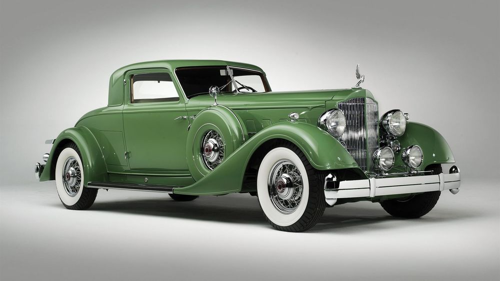 Обои для рабочего стола Автомобиль зеленый, 1934, Packard, Twelve, sport, coupe, Dietrich luxury, retro, купе на светлом фоне