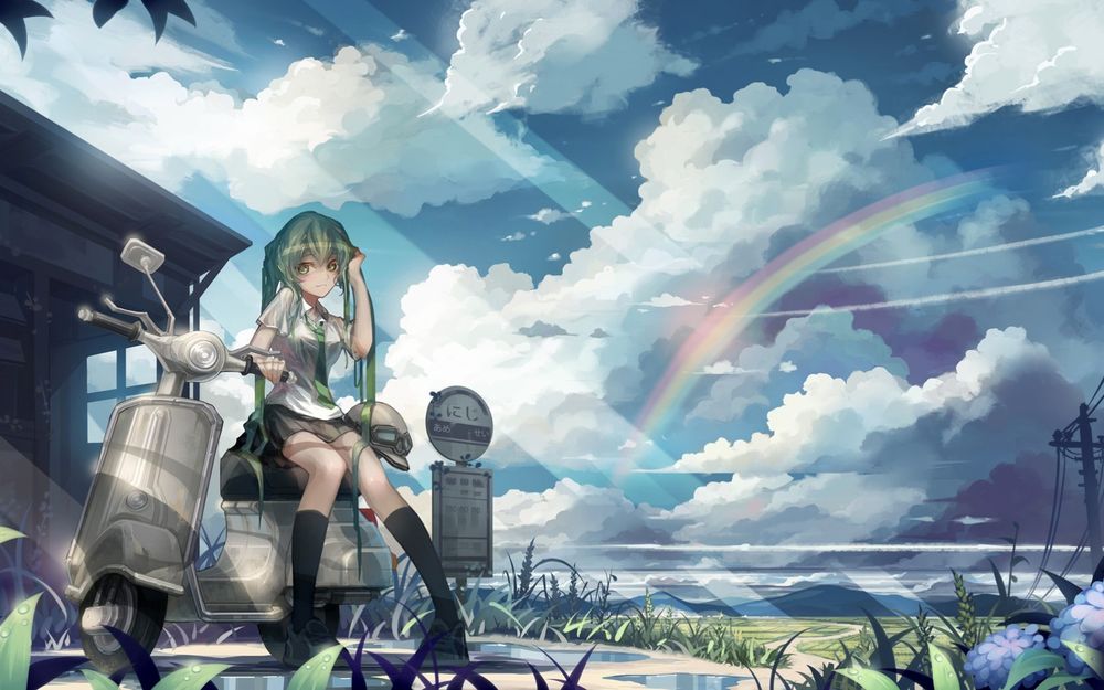 Обои для рабочего стола Vocaloid Hatsune Miku / Вокалоид Хатсунэ Мику на фоне радуги