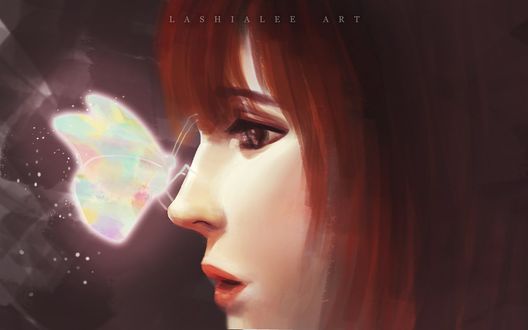 Обои на рабочий стол Девушка с бабочкой на носу, by lashialee
