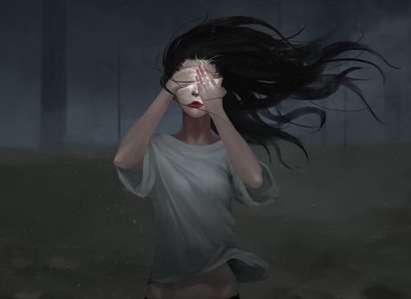 Обои на рабочий стол Девушка держит руки на лице, которое светится, by Jayjiwoo Park