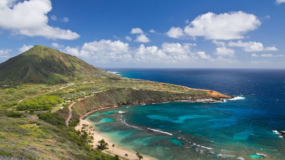 Обои на рабочий стол Oahu, Hawaiian Islands / Оаху, Гавайские острова, береговая линия, холм, море, небо