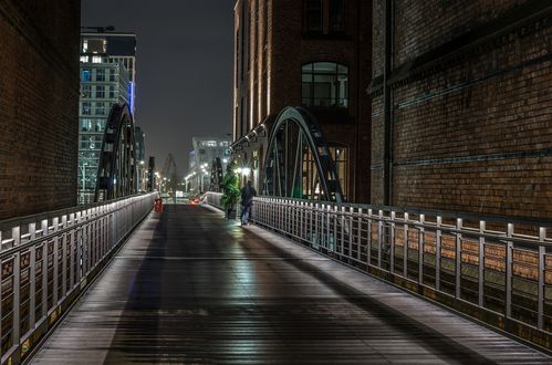 Обои на рабочий стол Deutschland, Hamburg / Германия, Гамбург, ночь, мост, улица