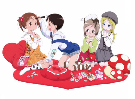Обои на рабочий стол Chika Itoh, Miu Matsuoka, Matsuri Sakuragi и Ana Coppola из аниме Клубничный зефир / Ichigo Mashimaro, art Kyuuta Sakai