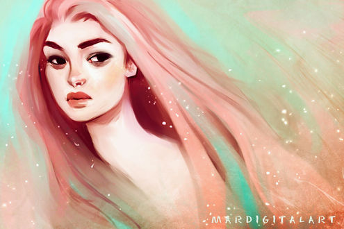 Обои на рабочий стол Девушка с розовыми волосами, by Mary Gomes, MardigitalArt
