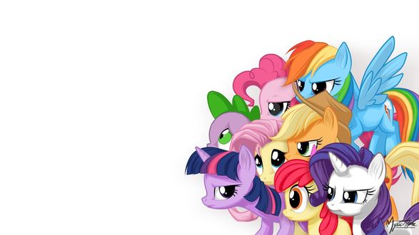 Обои на рабочий стол My little pony / Мой маленький пони, персонажи известного мультипликационного сериала, пони на белом фоне