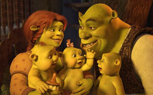 Обои на рабочий стол Shrek, Princess Fiona, their children / Шрек,  Принцесса Фиона, их дети, персонажи знаменитого мультипликационного  квартета фильмов Шрек / Shrek, обои для рабочего стола, скачать обои, обои  бесплатно