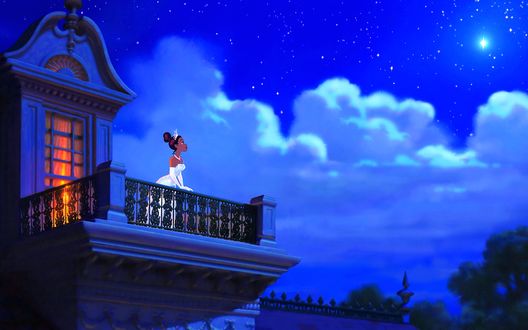 Обои на рабочий стол The Princess and the Frog, Disney studio / Принцесса и лягушка, мультфильм производства Диснеевской студии, принцесса на балконе