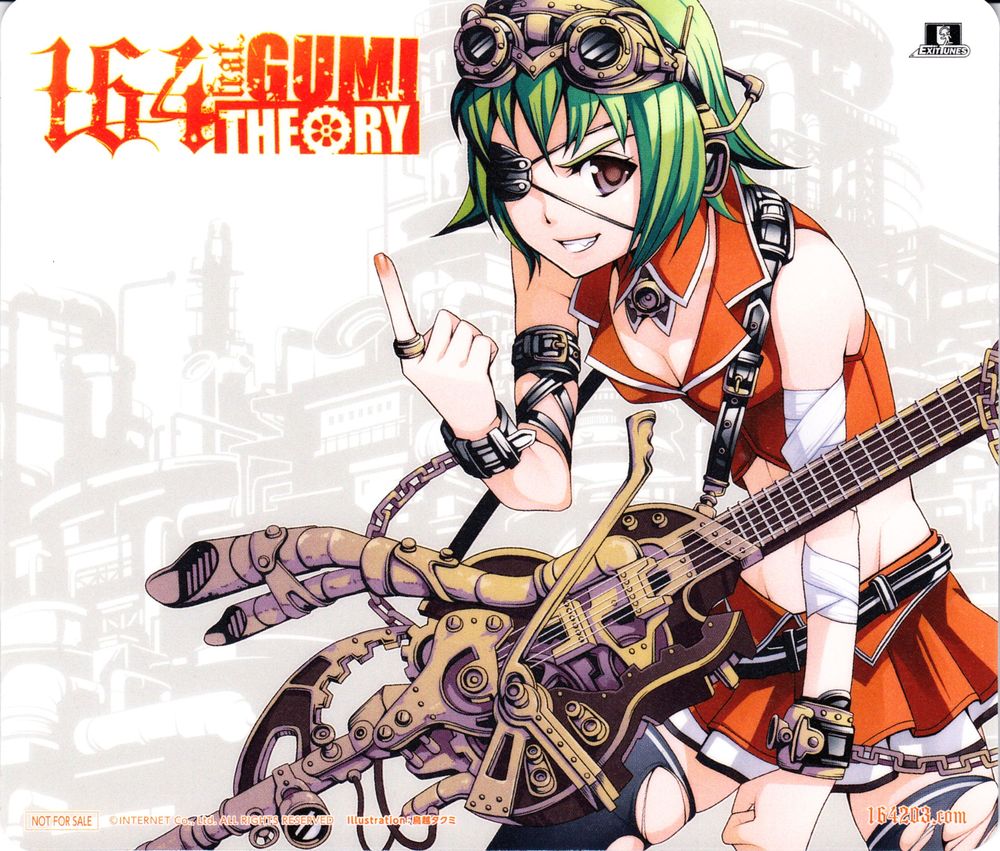 Обои для рабочего стола Vocaloid Gumi Megpoid / Вокалоид Гуми Мегпоид с гитарой и повязкой на глазу, art by Torikoshi