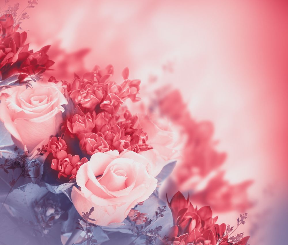 Обои для рабочего стола Букет из розовых роз и мелких цветочков