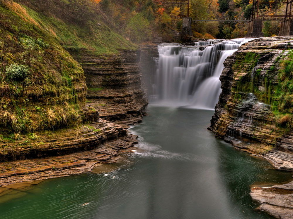 Обои для рабочего стола Letchworth State Park, New-York state / Национальный заповедник Летчуорт, штат Нью-Йорк, скалы, водопад