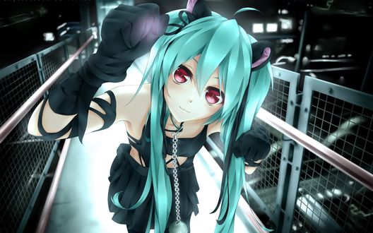 Обои на рабочий стол Vocaloid Hatsune Miku / Вокалоид Хацунэ Мику с цепью на шее