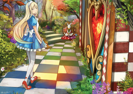 Обои на рабочий стол Алиса / Alice и белый кролик из сказки Alice in Wonderland / Алиса в стране Чудес