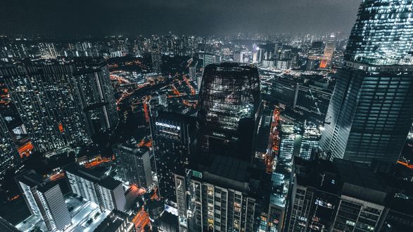 Обои на рабочий стол Панорама ночного Сингапура / Singapore
