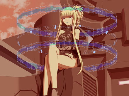 Обои на рабочий стол Конго / Kongo / Kongou / Kong&; из аниме Aoki Hagane no Arpeggio / Arpeggio of Blue Steel / Симфония морской стали / Арпеджио вороненой стали / синей стали / голубой стали сидит на своем корабле, целеустремленно всматриваясь в даль