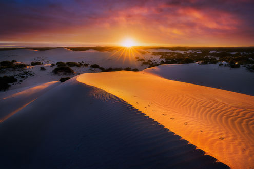 Обои на рабочий стол Little Sahara South Australia / Маленькая Сахара Южная Австралия, рассвет, фотограф Dylan Toh & Marianne Lim