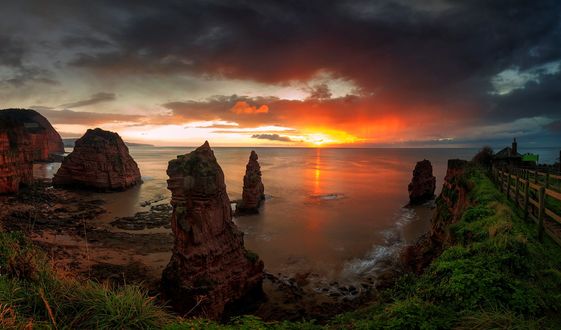 Обои на рабочий стол Рассвет в Ladram Bay Holiday Park, Великобритания, by Narratographer
