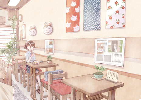 Обои на рабочий стол Девушка обедает в кафе, by &; / comitia&;15b