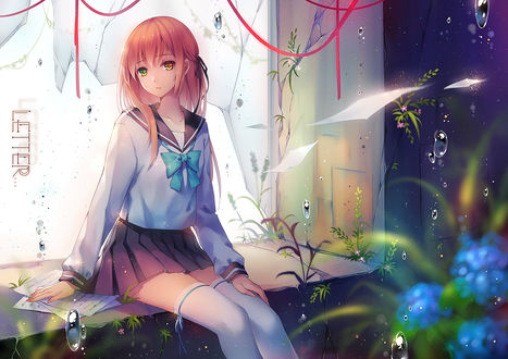 Обои на рабочий стол Авторский персонаж Niya / Ния сидит на подоконнике, art by Tidsean