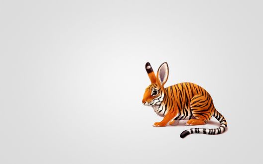 Обои на рабочий стол Тигрозаяц, звери, которые не существуют, на бежевом фоне
