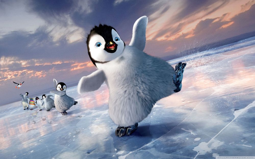 Обои для рабочего стола Веселые пингвины из мультфильма Happy Feet Two / Делай ноги