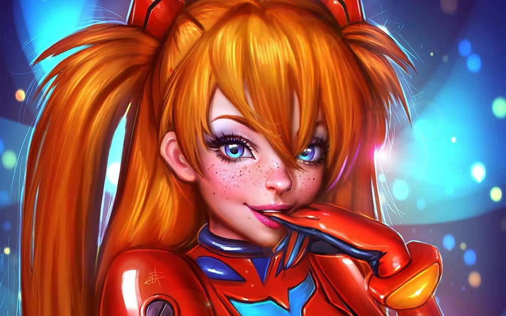 Обои для рабочего стола Сорью Аска Лэнгли / Asuka Langley Souryuu из аниме Евангелион нового поколения / Neon Genesis Evangelion