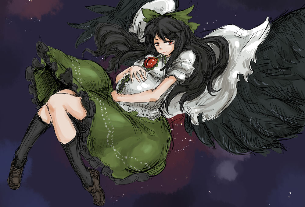 Обои для рабочего стола Беременная Reiuji Utsuho / Рэйудзи Уцухо из игры Touhou Project / Проект Восток, art by Pixiv Id 178576