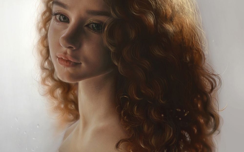 Обои для рабочего стола Девушка с длинными, кучерявыми волосами, by Elena Sai