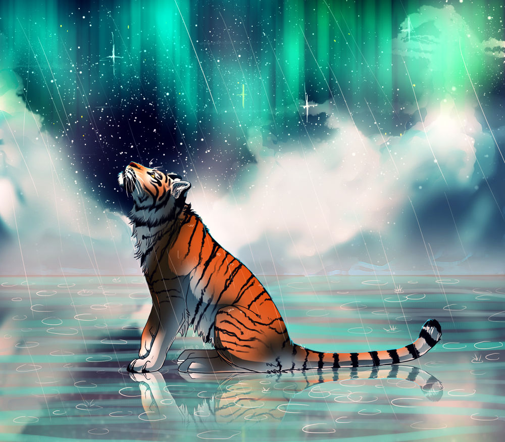 Обои для рабочего стола Тигр под дождем, by DarkMasterOfDragons