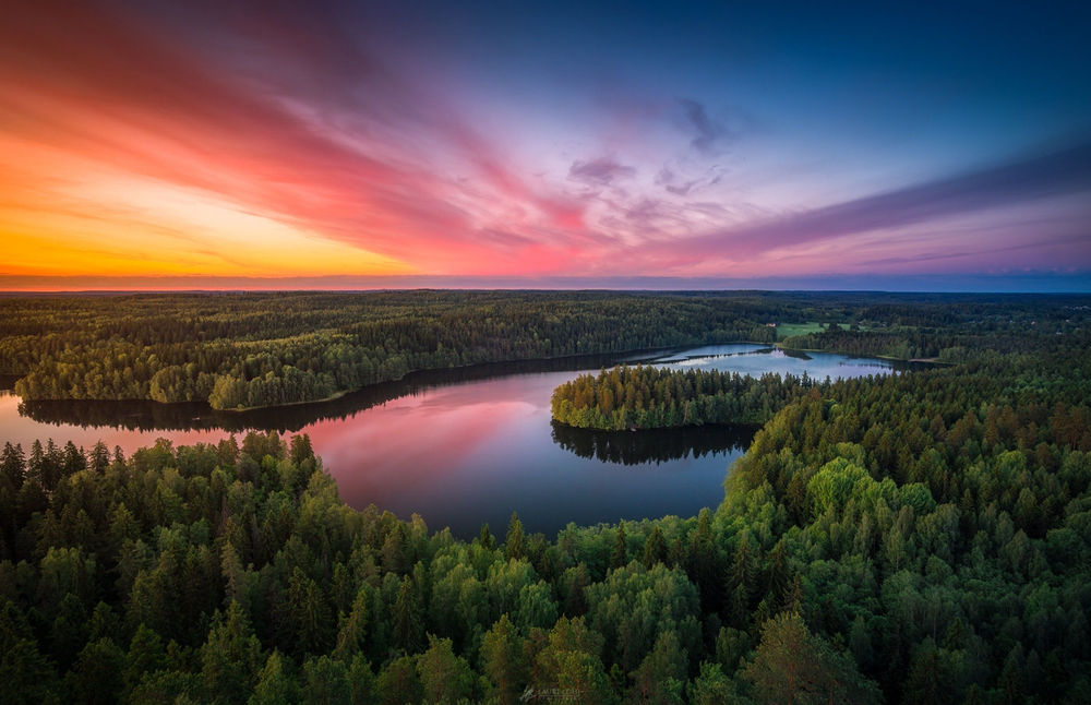 Обои для рабочего стола Закат на Aulanko Nature reserve, H&;meenlinna, Finland / Aulanko - природный заповедник, Хямеенлинна, Финляндия, фотограф Lauri Lohi