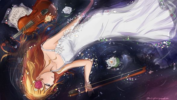 Обои на рабочий стол Мiyazono Кaori / Миязоно Каори из аниме Shigatsu wa Kimi no Uso / Твоя апрельская ложь