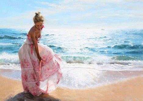 Обои на рабочий стол Девушка на берегу моря, by Vicente Romero Redondo