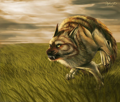 Обои на рабочий стол Волк мчится за добычей, by Wolves Painting Art