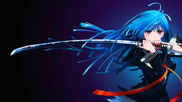 Обои на рабочий стол Кисара Тэндо / Kisara Tendou из аниме Черная пуля / Black Bullet с катаной, by AssassinWarrior