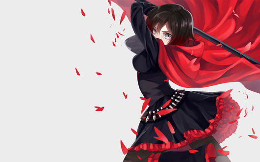 Обои на рабочий стол Руби Роуз / Ruby Rose из аниме Красный, Белый, Черный, Желтый / Red White Black Yellow / RWBY