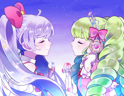 Обои на рабочий стол Manaka Lala / Манака Лала и Faruru Bokerdole / Фаруру Бокердоле из аниме PriPara / ПриПара, art by Pixiv Id 4758050