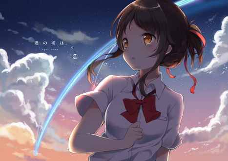 Обои на рабочий стол Miyamizu Mitsuha / Миямизу Митсуха из аниме Kimi no Na wa / Твое имя, art by Pixiv Id 2394234