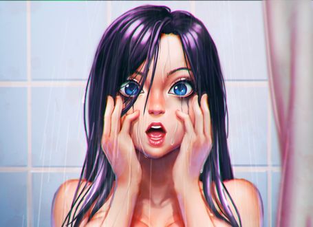 Обои на рабочий стол Девушка держит руки у лица, by xxNIKICHENxx