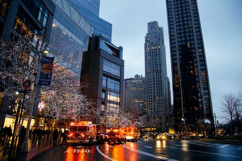 Обои на рабочий стол Вечерняя улица с небоскребами, NY, США / usa