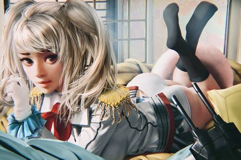 Обои на рабочий стол Kashima Training Cruiser из аниме Флотская коллекция / Kantai Collection: KanColle, by cursedapple