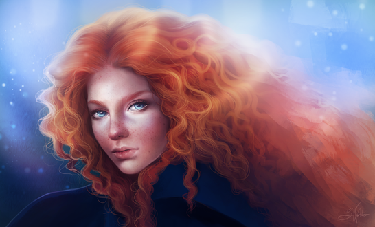 Обои на рабочий стол Принцесса Мерида / Merida с удивленным лицом, мультфильм Храбрая сердцем / Brave, by Sandramalie