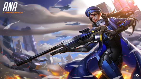 Обои на рабочий стол Ана Амари из игры Overwatch / Дозор в женском образе, by Liang-Xing