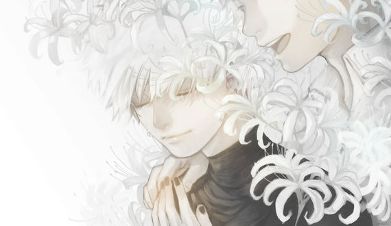Обои на рабочий стол Ken Kaneki / Кен Канеки из аниме Tokyo Ghoul / Токийский Гуль, art by Curry Gohan