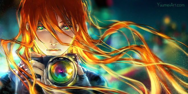 Обои на рабочий стол Девушка с фотоаппаратом, by Yuu