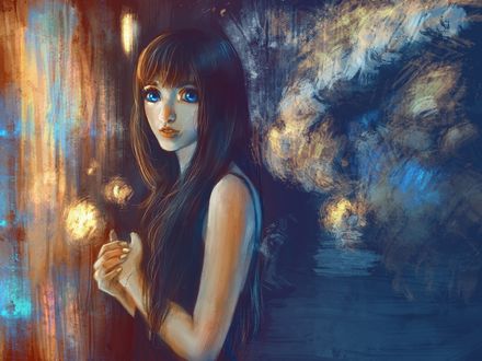 Обои на рабочий стол Голубоглазая девушка с длинными волосам, by merkerinn